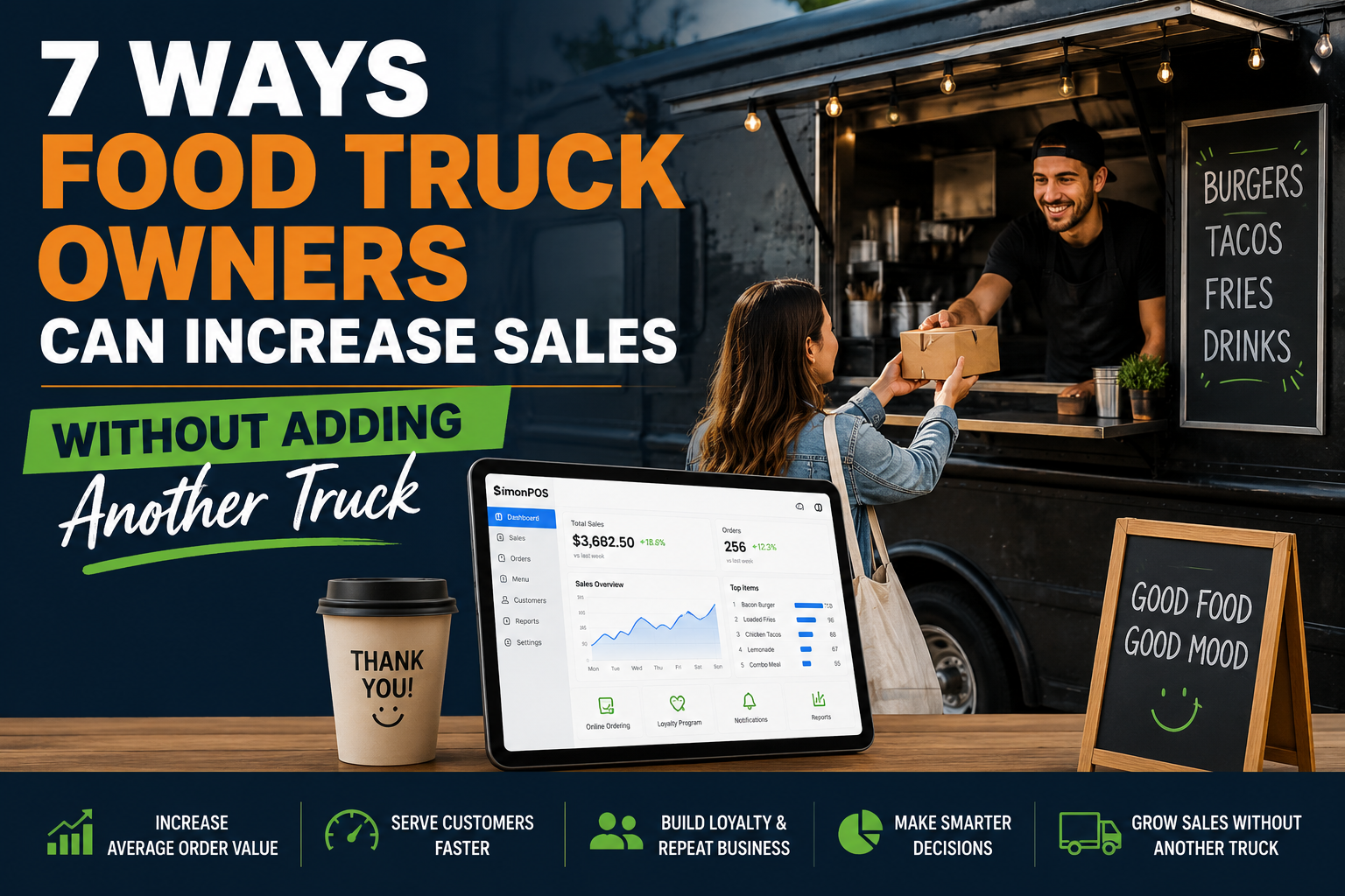 Food truck owner using SimonPOS to manage orders and increase sale