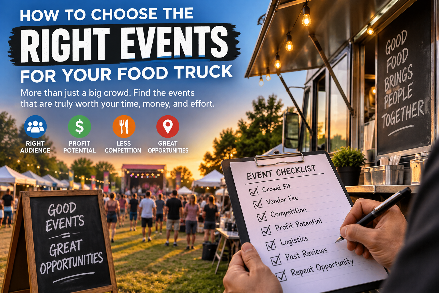 How to choose the right food truck events based on audience, vendor fees, competition, and profit potential.